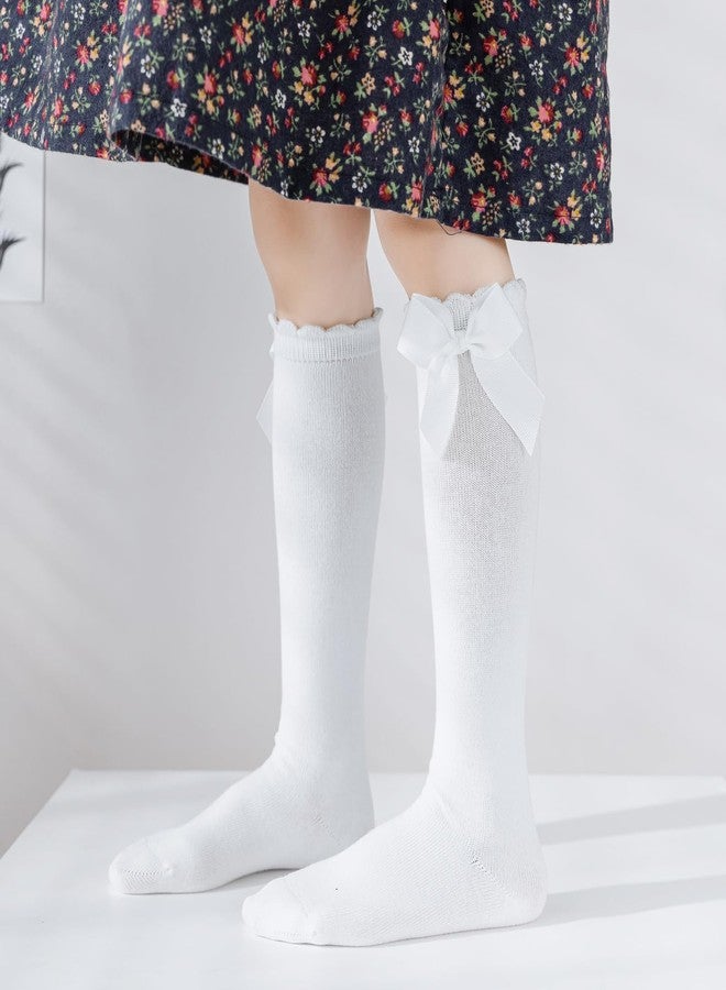Mini Angel Baby Knee High Socks - Toddler Long Cotton Tube Stockings With Bow Ruffles for Girls, Infant Dress Socks, 0-6 Months (White Pink Set, 5 Pairs) - Image 2
