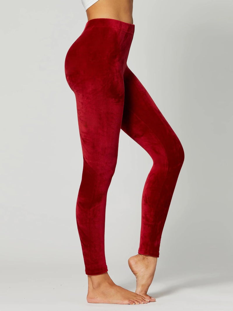 Conceited Velvet Leggings for Women - Soft Warm Velour Pants - Burgundy - Small - Image 5