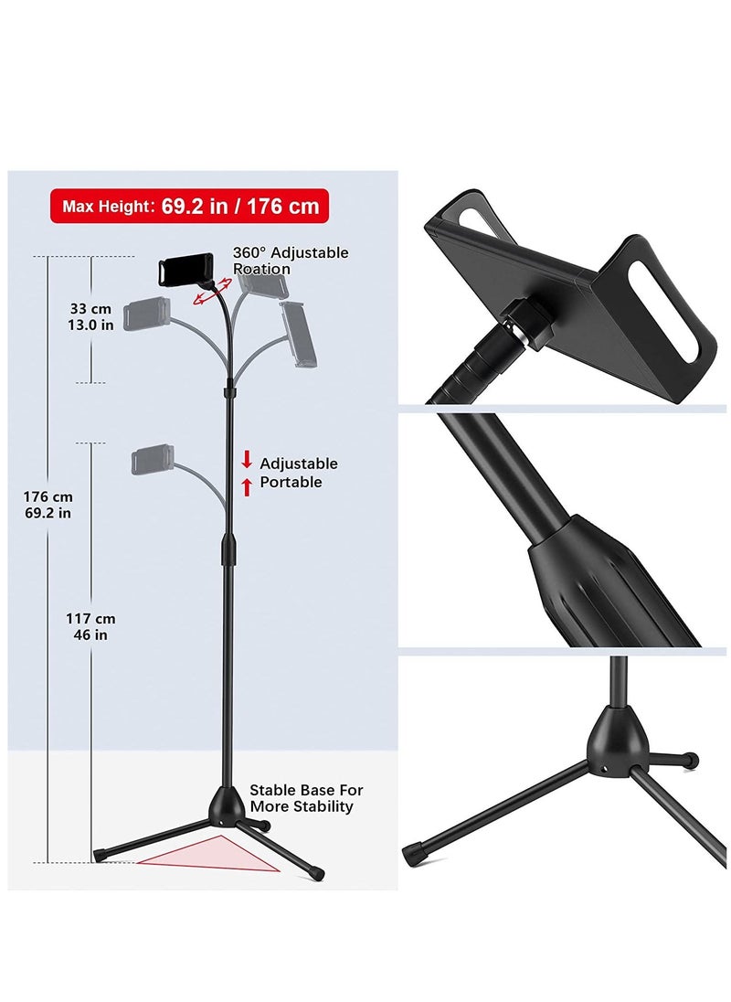Generic - Tripod Stand Phone Holder Adjustable 360 Swivel Pad Lazy Stand Holder Bracket Floor Rack Black for 3.5'' to 12.9'' Tablet Phone, iPad(1PC) - Image 1