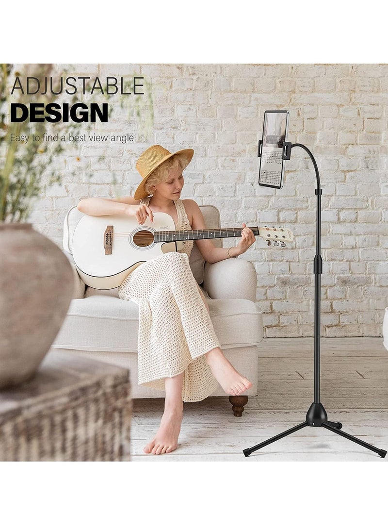 Generic - Tripod Stand Phone Holder Adjustable 360 Swivel Pad Lazy Stand Holder Bracket Floor Rack Black for 3.5'' to 12.9'' Tablet Phone, iPad(1PC) - Image 1
