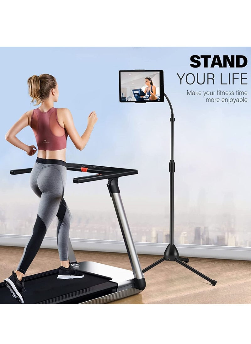 Generic - Tripod Stand Phone Holder Adjustable 360 Swivel Pad Lazy Stand Holder Bracket Floor Rack Black for 3.5'' to 12.9'' Tablet Phone, iPad(1PC) - Image 1