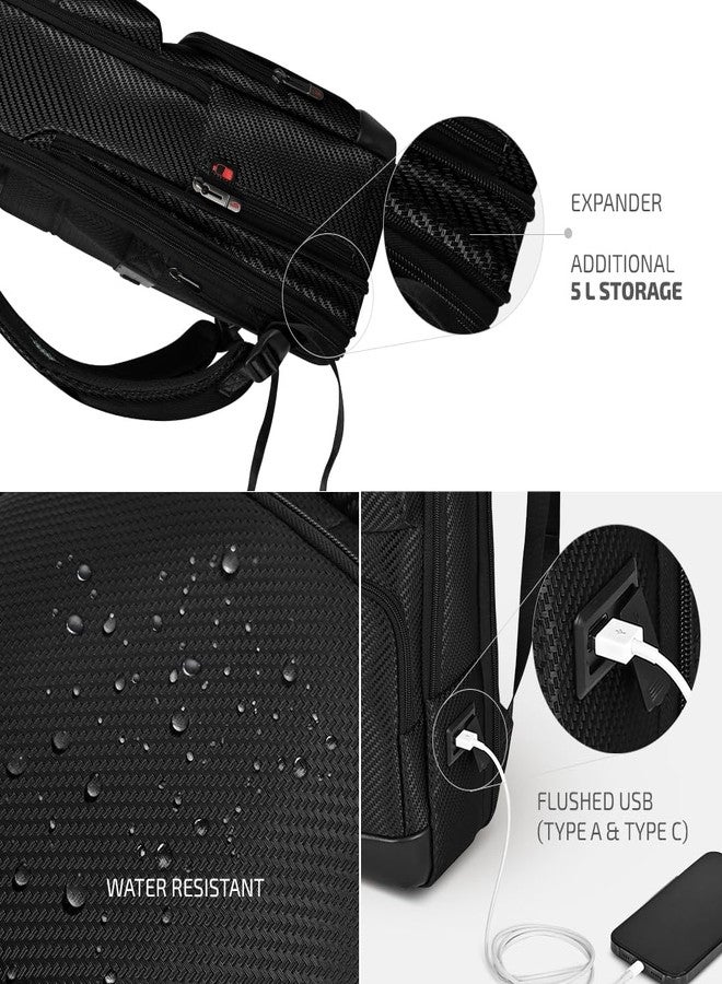 VIP Urban 17 Inch Compatible Laptop Backpack 25L + 5L Expandable | Water-Resistant with USB Charging Port | Padded Laptop Sleeve, 2 Compartments | Office & Travel Backpack for Men & Women (Black) - Image 5