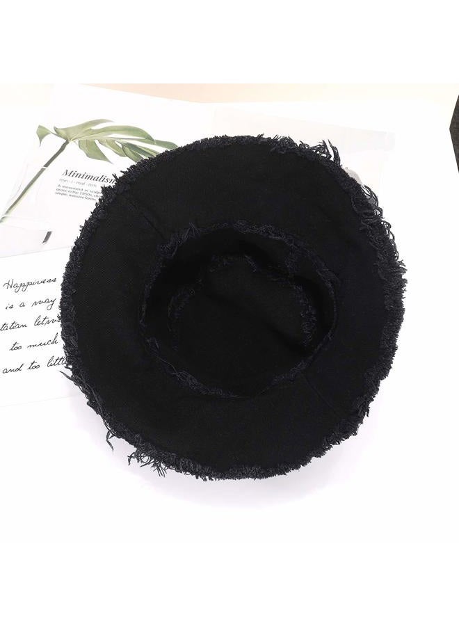Boderier Sun Hats for Women Summer Casual Wide Brim Cotton Bucket Hat Beach Vacation Travel Accessories, Black, One size - Image 4