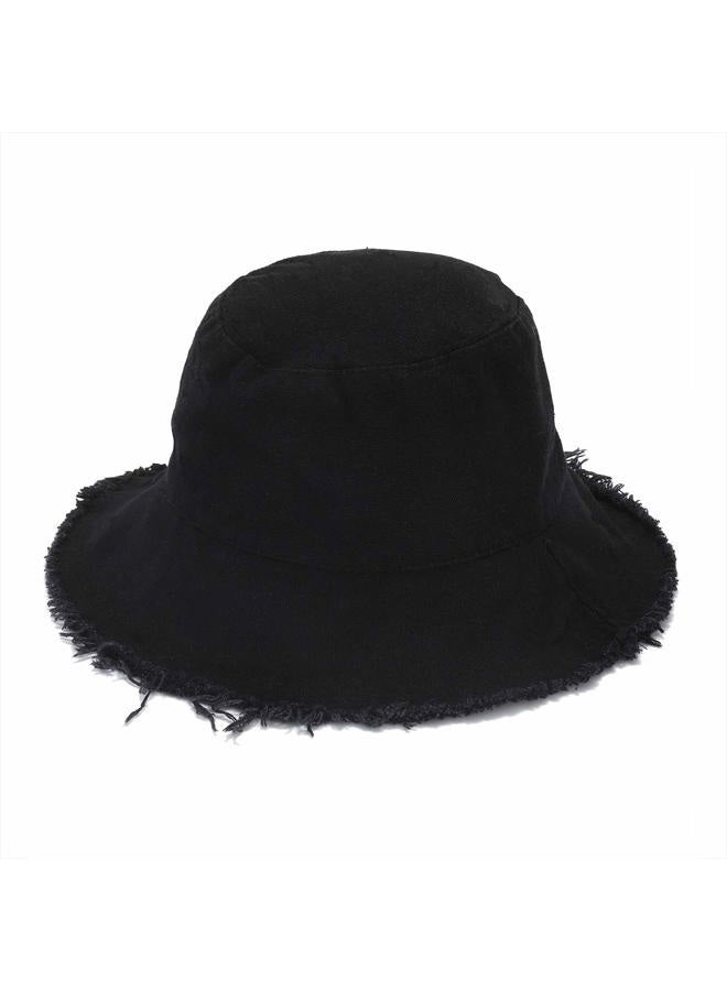 Boderier Sun Hats for Women Summer Casual Wide Brim Cotton Bucket Hat Beach Vacation Travel Accessories, Black, One size - Image 1