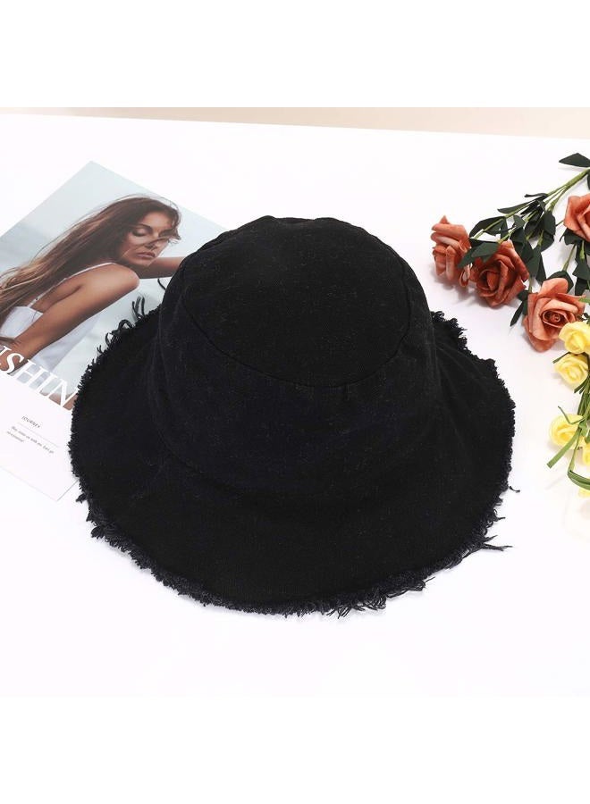 Boderier Sun Hats for Women Summer Casual Wide Brim Cotton Bucket Hat Beach Vacation Travel Accessories, Black, One size - Image 3
