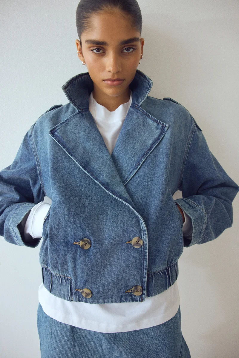 H&M  Double-breasted denim jacket for Women | Best Price UAE