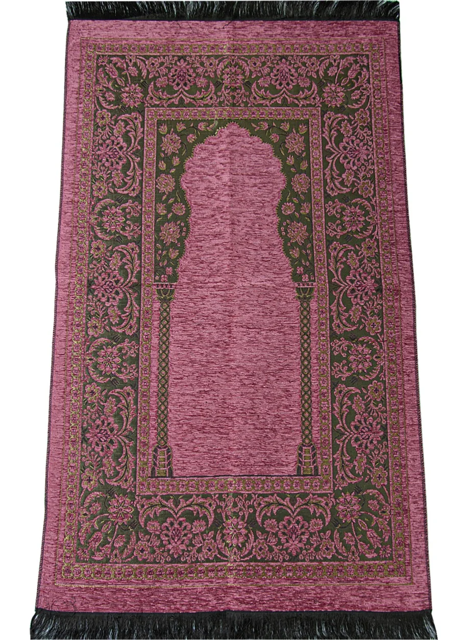 İhvan Online Luxury Thick Chenille Prayer Rug with Mihrab Dark Pink