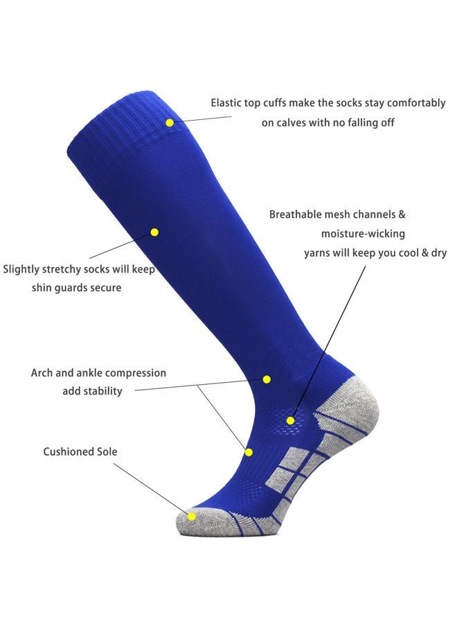 CWVLC Youth Soccer Socks 3 Pairs Girls Boys Rugby Sport Team Athletic Knee High Long Tube Cotton Compression Socks Blue Medium (5Y-7Y Youth/6-10 Women) - Image 5