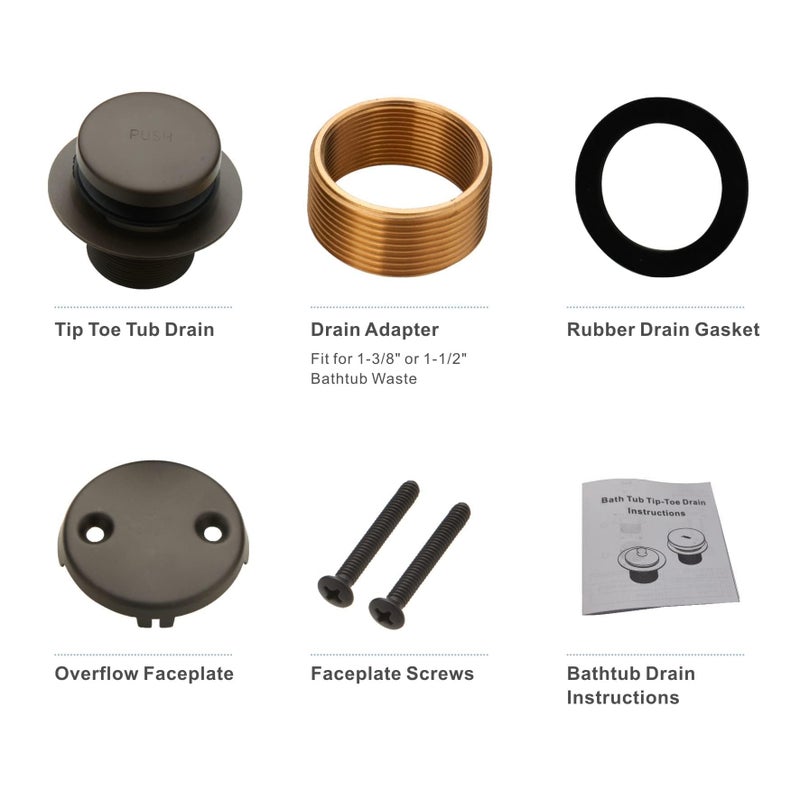 HIDROP Bronze Tub Drain Tip-Toe Tub Trim Set Conversion Kit Assembly  Hidrop Bathtub Drain Replacement Trim Kit With 2-Hole Overflow Faceplate And Universal Fine/Coarse Thread  Oil Rubbed Bronze - Image 5
