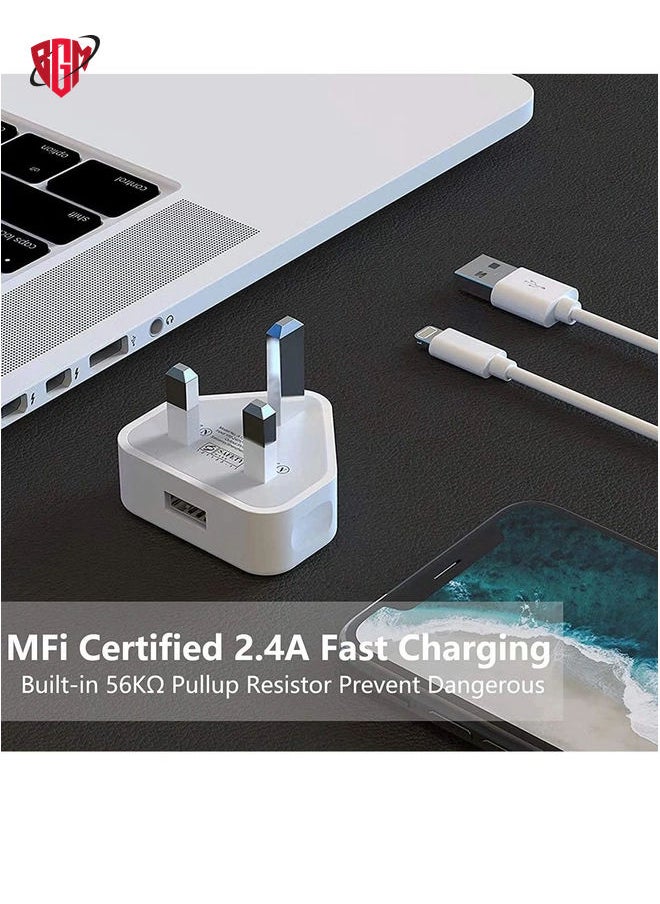 BGM - iPhone Charger Plug and Lightning CableApple MFi Certified‘2 Pack 3 pin USB Fast Wall Charging Power Adapter with 2 Pack 1M Lightning to USB Fast Charging Cord for iPhone 14/13/12/11/XS - Image 1
