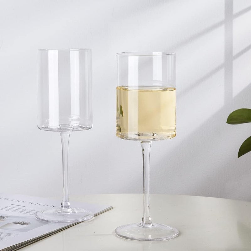 BINZO Square Wine Glasses Set of 6 Pcs 300 ml Crystal Cut Long Stem Glass for Red White Wines Modern Drinking Glasswares Elegant Gift Items Flat Bottom Durable Clear Square 300 ml 6 Pcs - Image 5