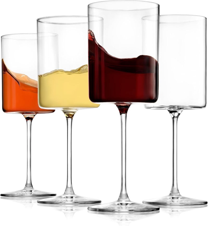 BINZO Square Wine Glasses Set of 6 Pcs 300 ml Crystal Cut Long Stem Glass for Red White Wines Modern Drinking Glasswares Elegant Gift Items Flat Bottom Durable Clear Square 300 ml 6 Pcs - Image 3