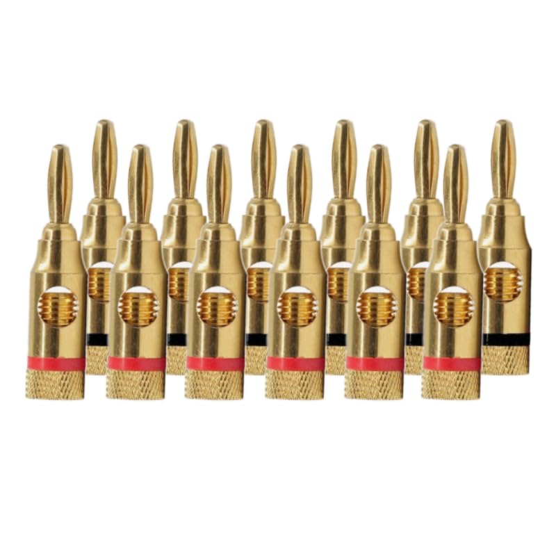 CABLESETC 24K Gold Plated Banana Plug | Open Screw Type Lock Ocelot | Used for Speaker Wires, Home Theatre, Audio/Video Receiver, Gaming Systems | (6 Pairs / 12 Pcs (6 Red 6 Black)) - Image 2