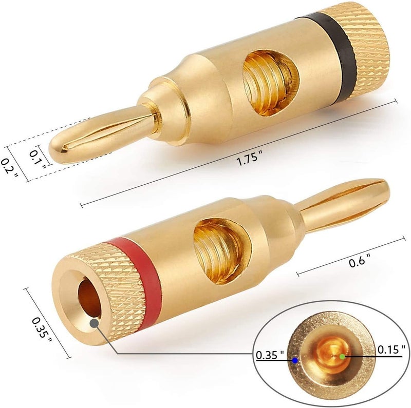 CABLESETC 24K Gold Plated Banana Plug | Open Screw Type Lock Ocelot | Used for Speaker Wires, Home Theatre, Audio/Video Receiver, Gaming Systems | (6 Pairs / 12 Pcs (6 Red 6 Black)) - Image 4