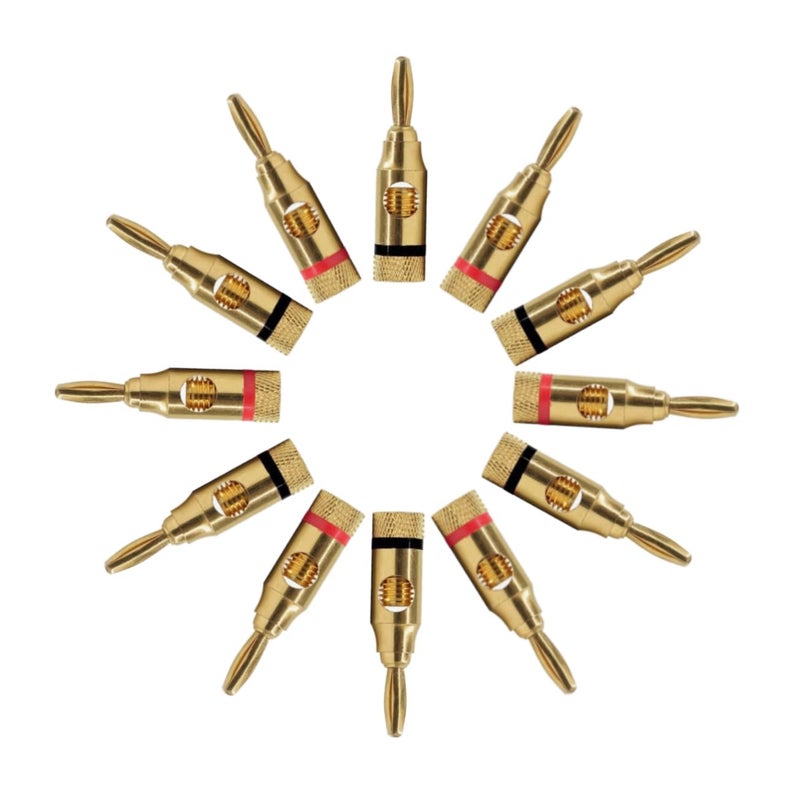 CABLESETC 24K Gold Plated Banana Plug | Open Screw Type Lock Ocelot | Used for Speaker Wires, Home Theatre, Audio/Video Receiver, Gaming Systems | (6 Pairs / 12 Pcs (6 Red 6 Black)) - Image 1