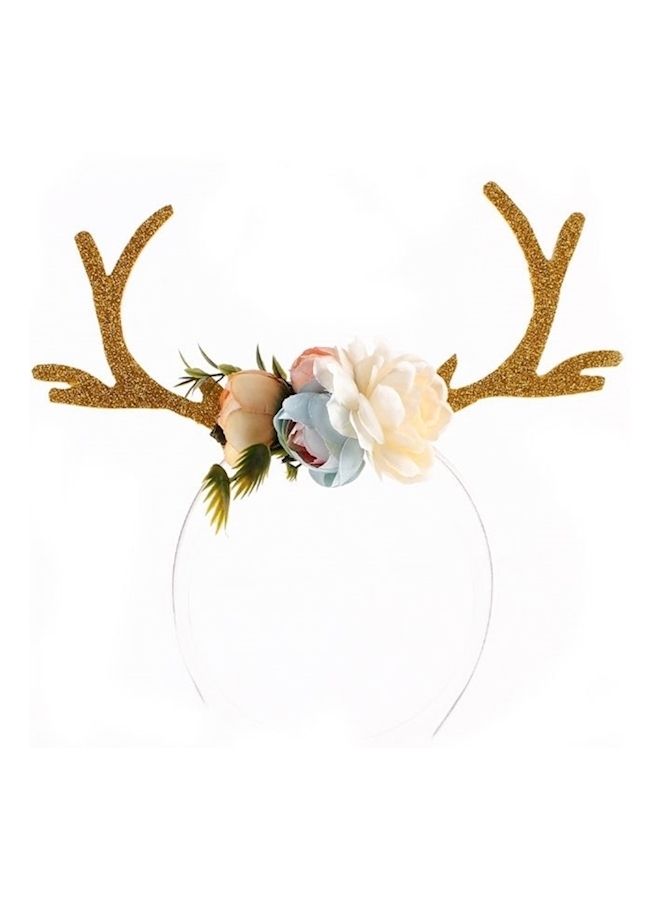 NIBEMINENT Deer Antlers Floral Hairband White/Gold/Green