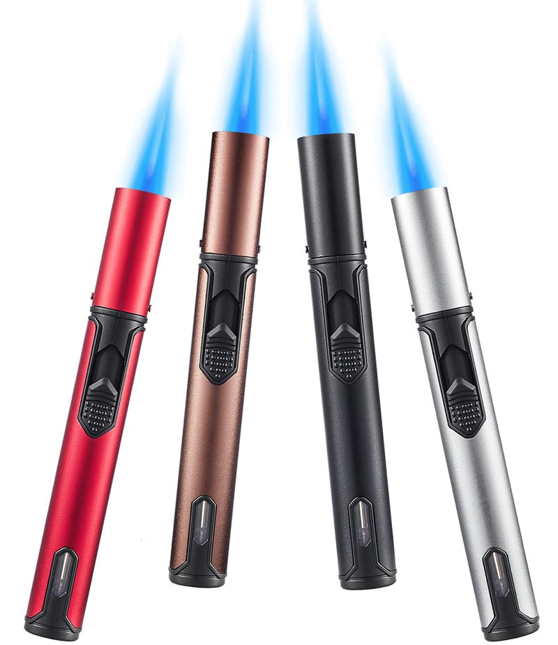 Urgrette 4 Pack Butane Torch Lighters, 6-inch Refillable Pen Lighter Adjustable Jet Flame Butane Lighter for Grill BBQ Camping (Gas Not Included) - Image 1