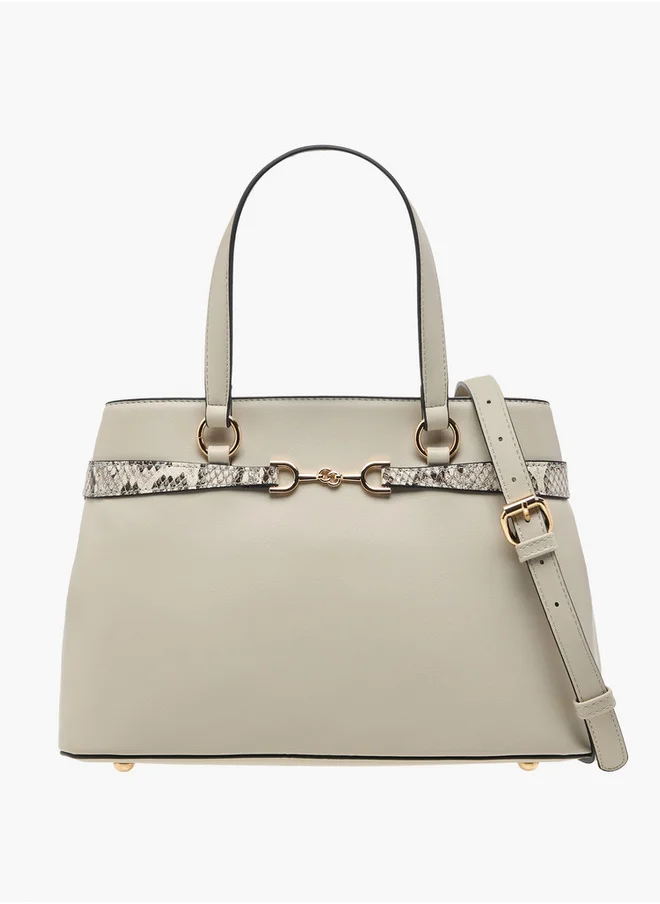 سيليست Textured Tote Bag with Zip Closure and Detachable Strap