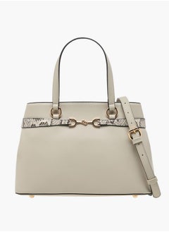 Textured Tote Bag with Zip Closure and Detachable Strap