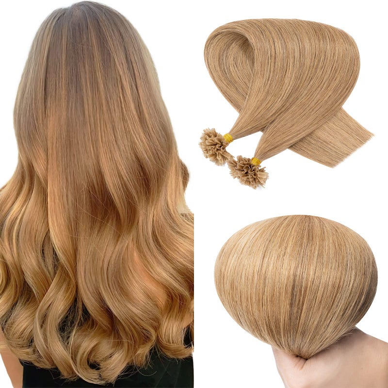 SEGO U Tip Hair Extensions Human Hair Pre Bonded Keratin Fushion Nail Tip Human Hair Extensions 100 Real Remy Hair Silky Straight 100 StrandsPack 27 Dark Blonde 18 inches 50g