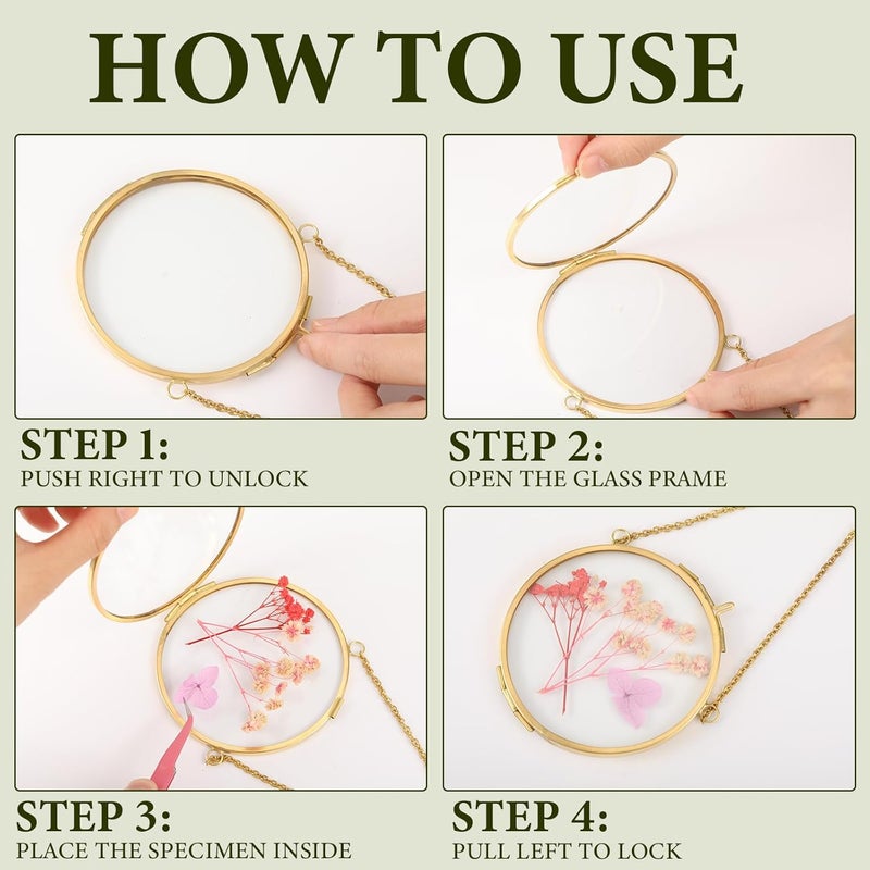 Qunclay 4 Pcs Pressed Flower Frame Double Glass Frame for Pressed Flowers Sun and Moon Shaped Hanging Photo Dried Flower Glass Frames with Chain for DIY Crafts Dried Plant Wall DecorGold35 Inch - Image 3