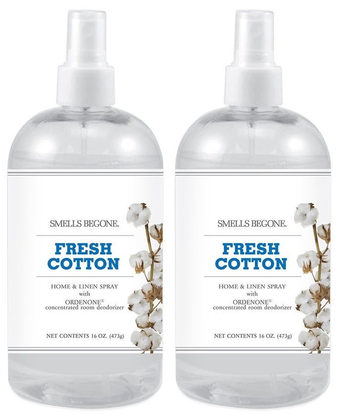 SMELLS BEGONE Air Freshener Home Linen Spray 16 oz Pack of 2 Odor Eliminator Made with Essential Oils Fresh Cotton