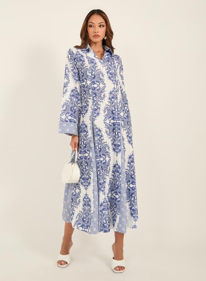 كي أل جلابية واسعة مطبوعة بالكامل بياقة من ستايلي - Image 2