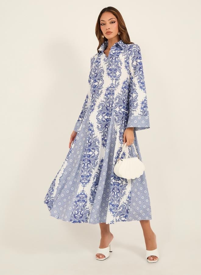 كي أل جلابية واسعة مطبوعة بالكامل بياقة من ستايلي - Image 1