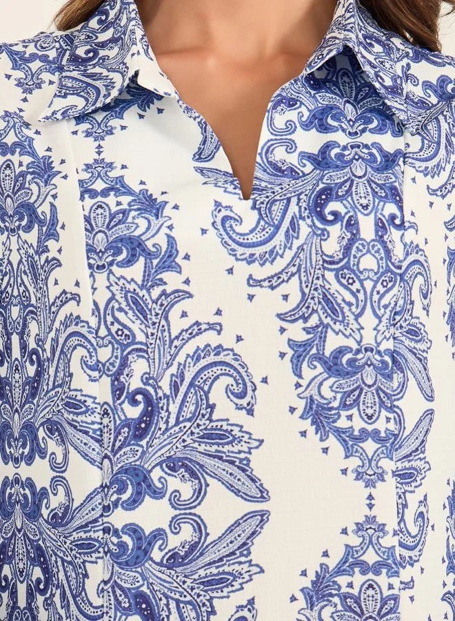 كي أل All-Over Print Collared Flared Jalabiya by Styli