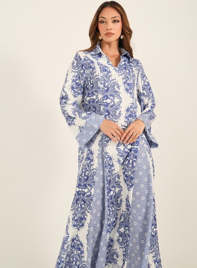 كي أل جلابية واسعة مطبوعة بالكامل بياقة من ستايلي - Image 3