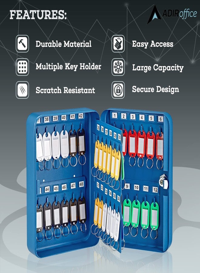 AdirOffice Key Lock Box - 48 Key Hooks Wall Mounted Key Cabinet Lock Box, Car Keys Holder Box, Lockable Key Storage Box - Metal Key Box Organizer with for Home and Office - Image 4