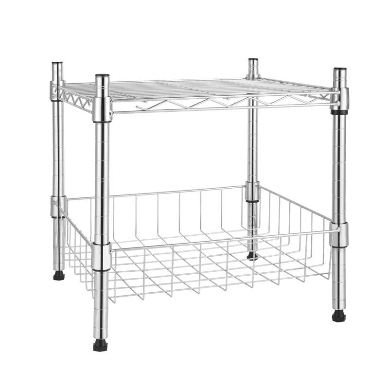 YSSOA YSSOA 2Tier Shelving Unit 15 W x 138 D x 15 H Wire Metal Stackable Storage with Basket Chrome 