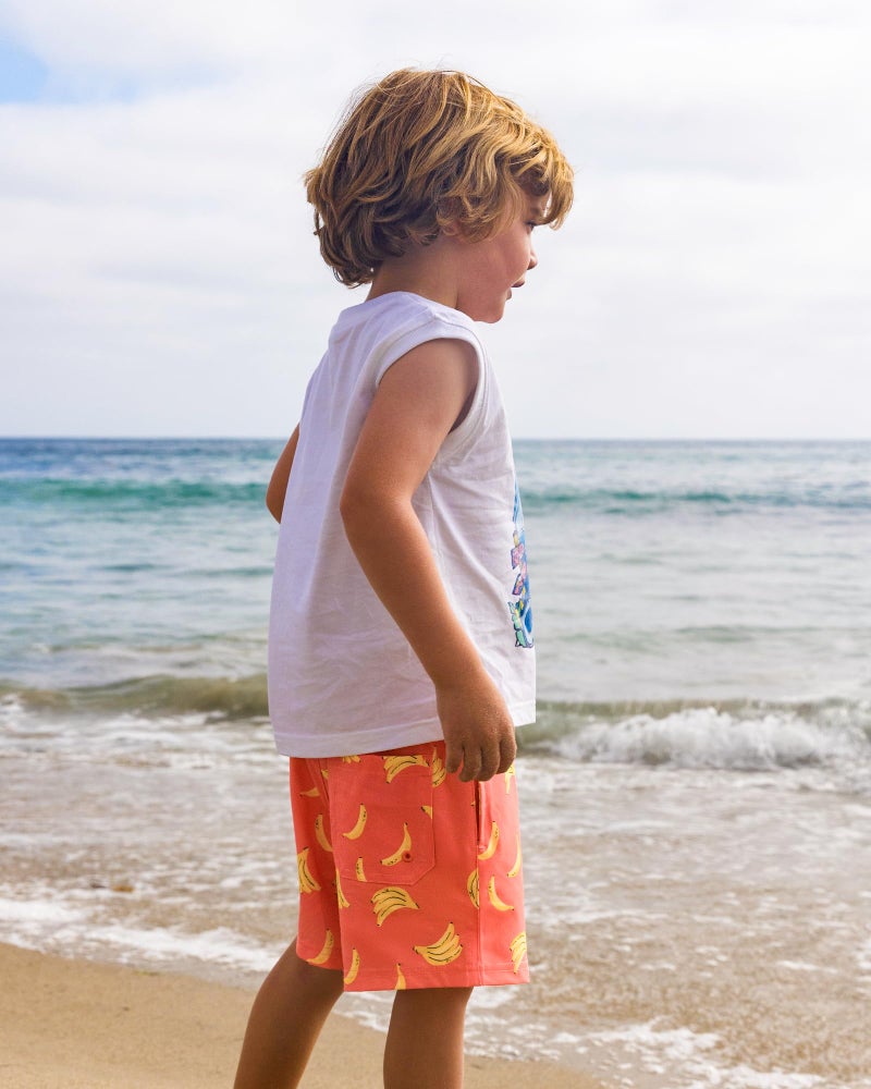 maamgic Boys Swim Trunks with Compression Liner Toddler Stretch Swim Shorts Quick Dry Swimming Trunks Boxer Brief 2 in 1 Beach Shorts Orange Banana 5/6 - Image 2