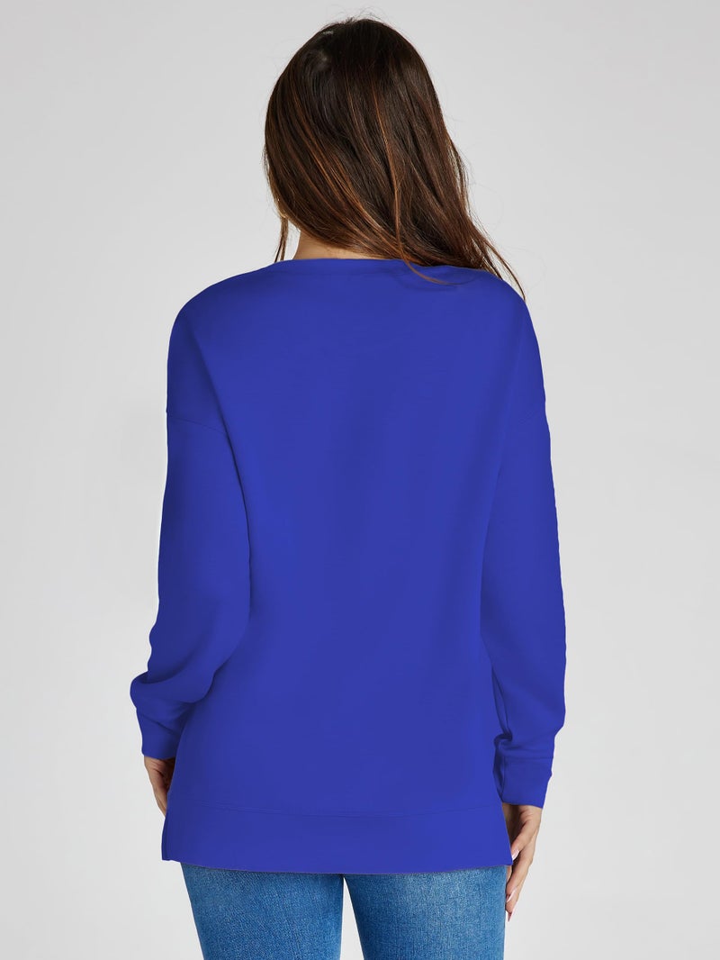 Simplee Apparel Simplee Womens Long Sleeve Crewneck Oversized Sweatshirt Air Essentials Casual Pullover Sweatshirt 2025 Trendy Fall Tops Royal Blue,L - Image 5
