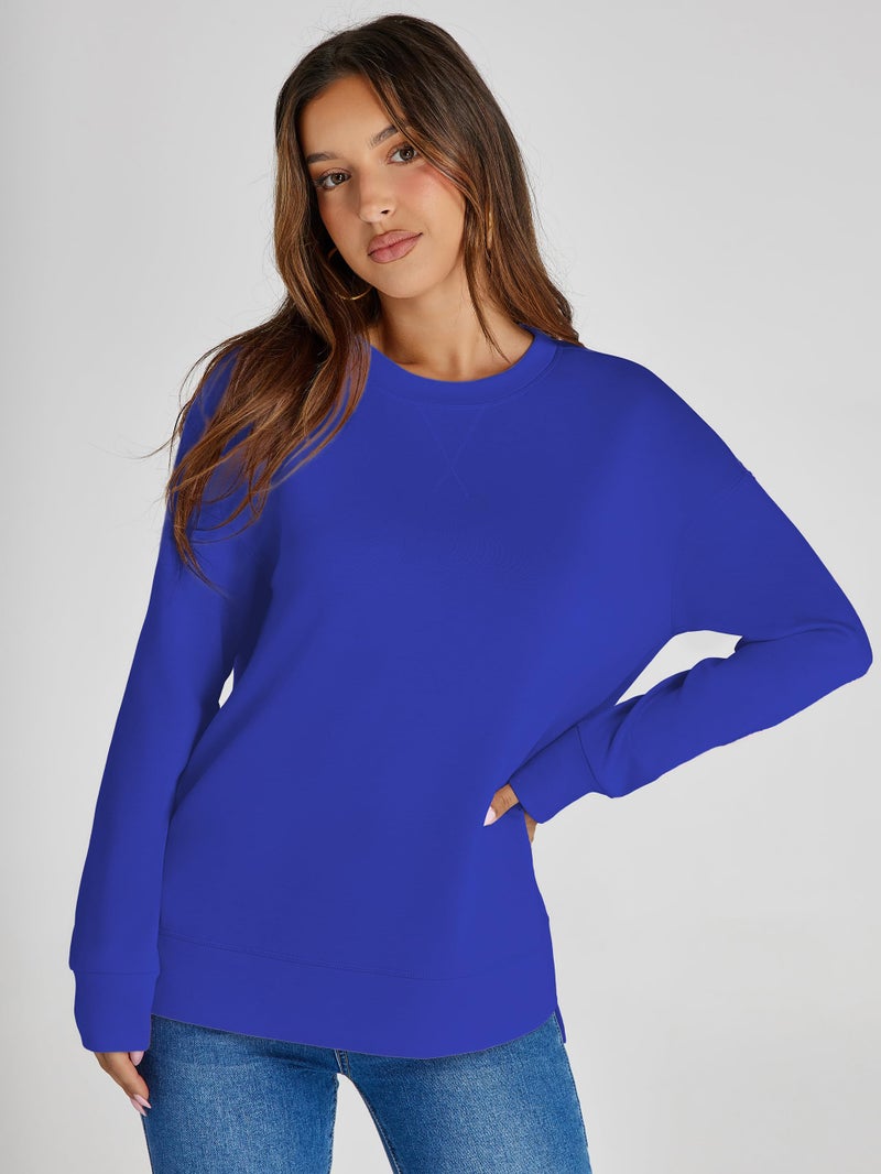 Simplee Apparel Simplee Womens Long Sleeve Crewneck Oversized Sweatshirt Air Essentials Casual Pullover Sweatshirt 2025 Trendy Fall Tops Royal Blue,L - Image 4