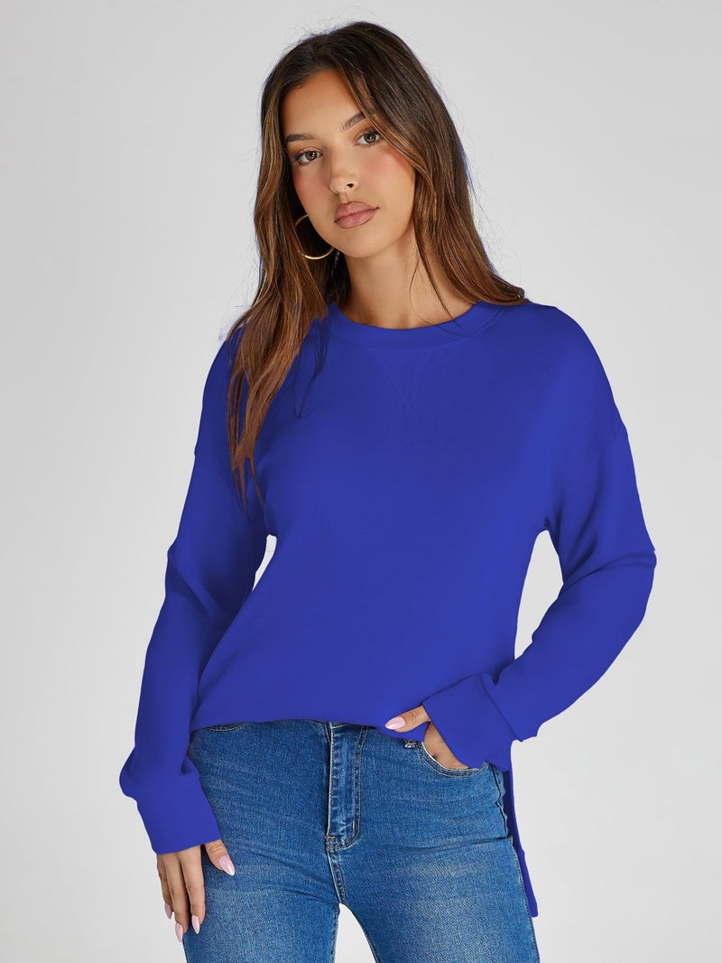Simplee Apparel Simplee Womens Long Sleeve Crewneck Oversized Sweatshirt Air Essentials Casual Pullover Sweatshirt 2025 Trendy Fall Tops Royal Blue,L - Image 2
