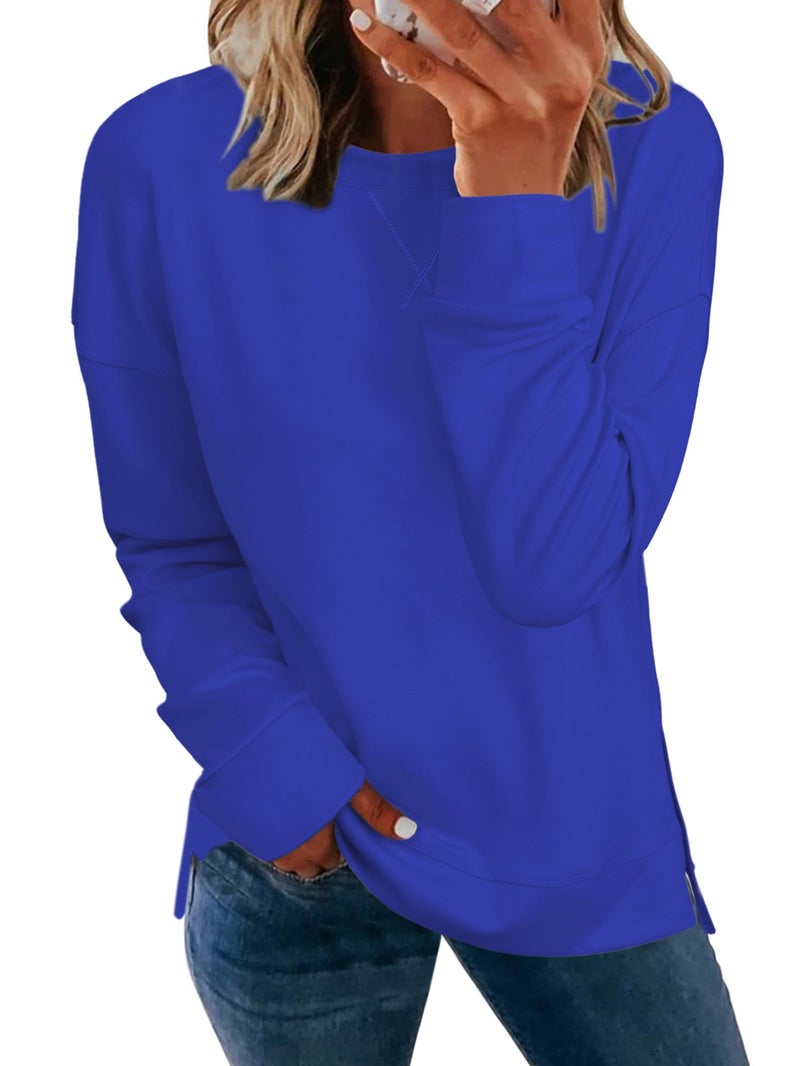 Simplee Apparel Simplee Womens Long Sleeve Crewneck Oversized Sweatshirt Air Essentials Casual Pullover Sweatshirt 2025 Trendy Fall Tops Royal Blue,L - Image 1