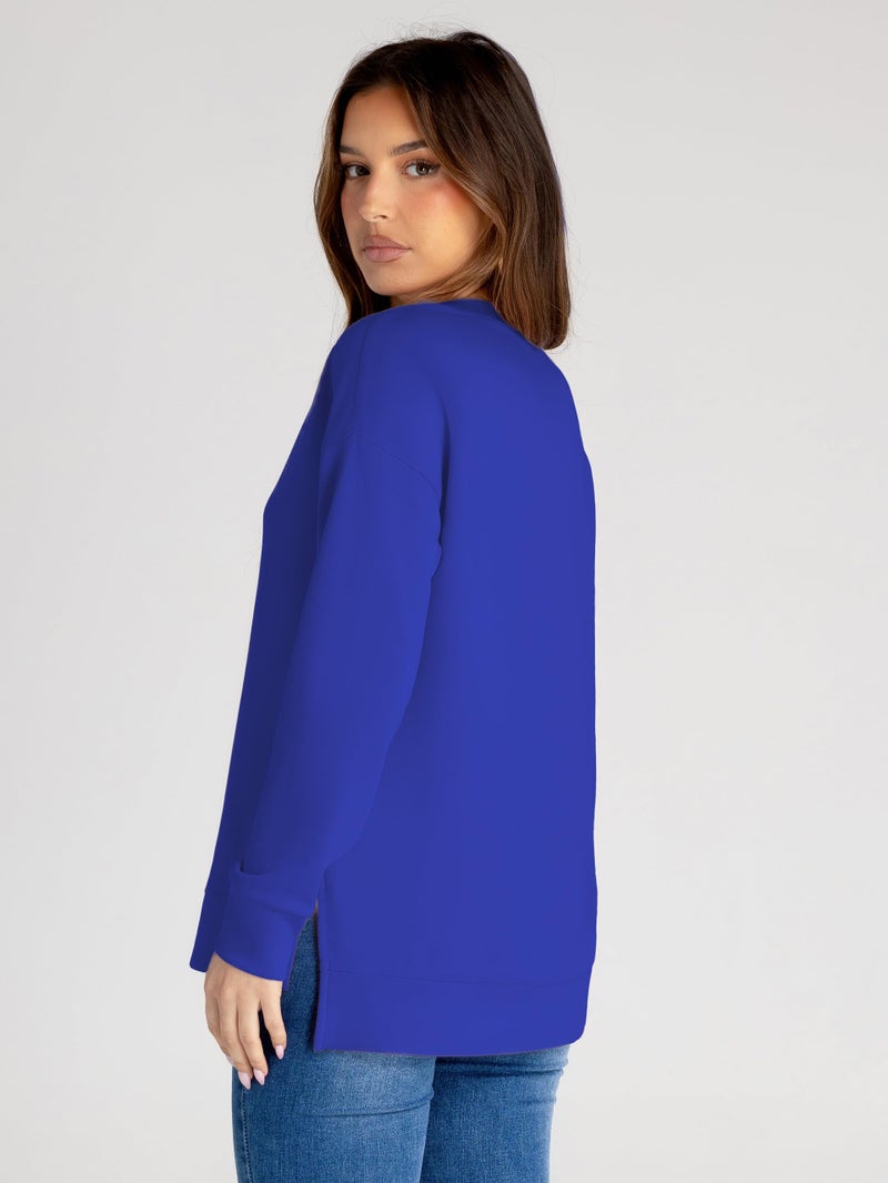Simplee Apparel Simplee Womens Long Sleeve Crewneck Oversized Sweatshirt Air Essentials Casual Pullover Sweatshirt 2025 Trendy Fall Tops Royal Blue,L - Image 3