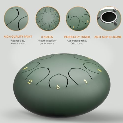 MENGBEI Steel Tongue Drum – 6 Inch 8 Notes Rain Drum – Outdoor Percussion Instrument with Mallets, Music Book & Soft Carry Pouch – Easy to Play Beginner Handpan & Perfect Music Gift - Image 2
