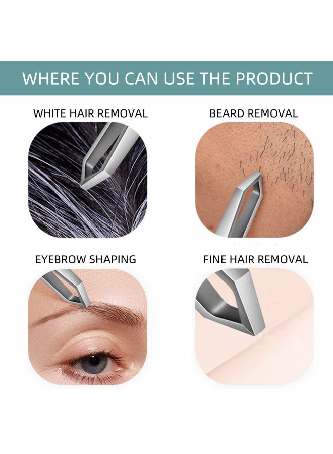 AUSOMTEK Beard Tweezers, White Hair Plucking Tweezers, Stainless Steel, Fine Hair Removal Tweezers, Eyebrows Shaping Tool, 5mm Tip, Clear Box 1Pack - Image 3