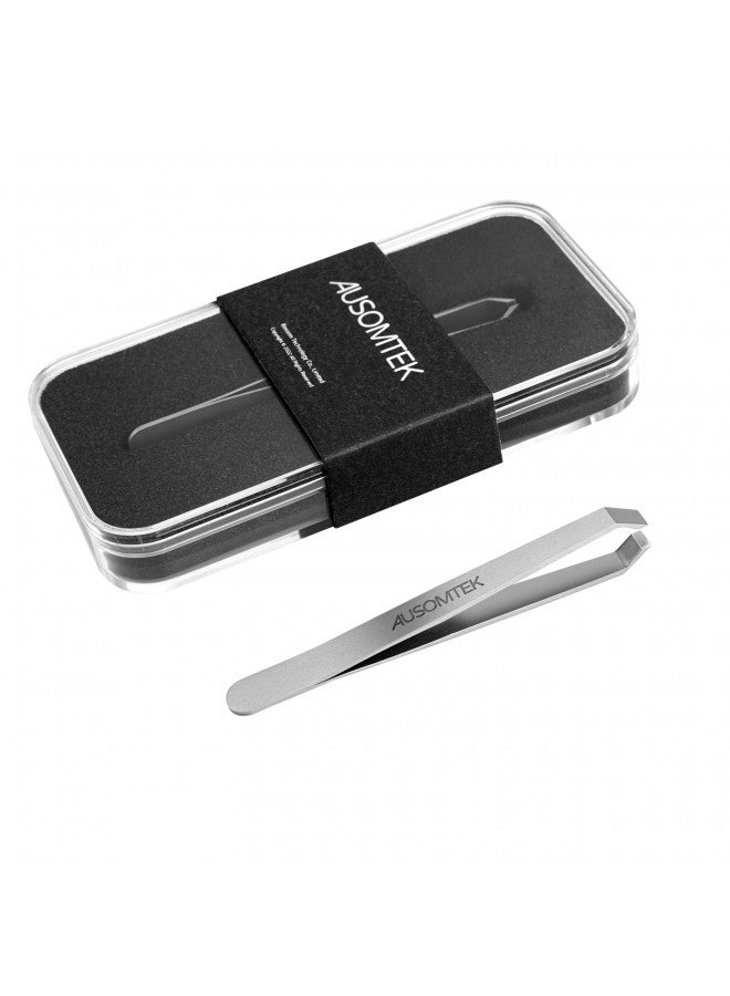 AUSOMTEK Beard Tweezers, White Hair Plucking Tweezers, Stainless Steel, Fine Hair Removal Tweezers, Eyebrows Shaping Tool, 5mm Tip, Clear Box 1Pack - Image 1