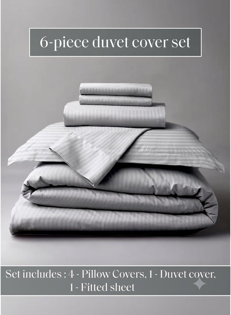Premium Luxury Bedding Set 6-Piece King Size 220x240 cm, Striped Duvet Cover with Fitted Sheet 200x200 cm & 4 Pillowcases 50x70 cm, Ultra Soft All Season Bed Linen, Wrinkle Resistant - Image 2