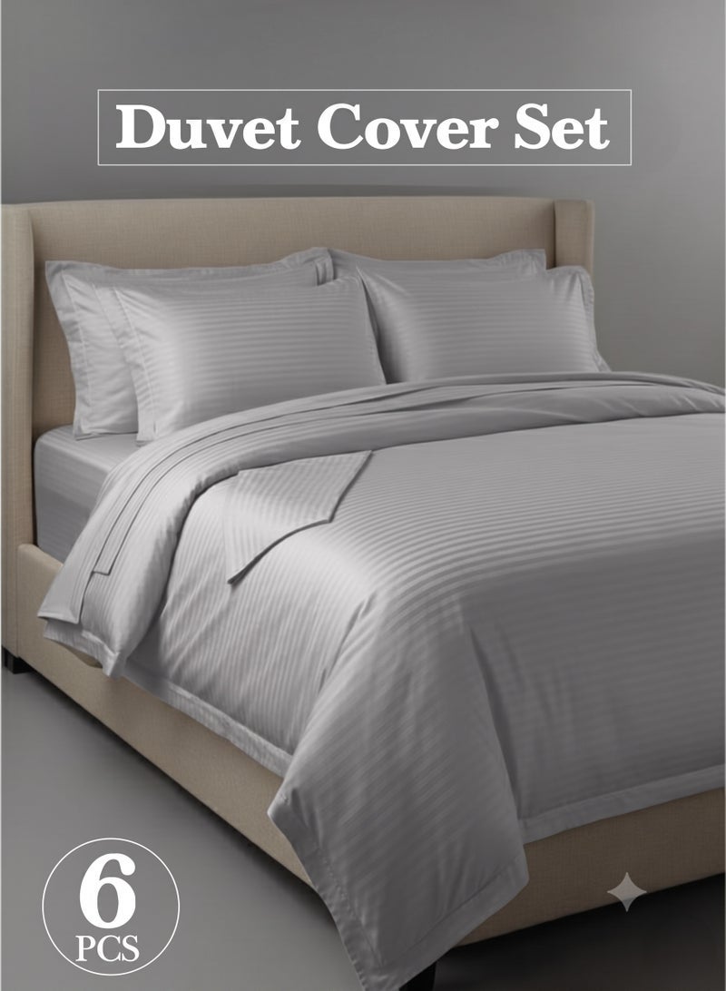 Premium Luxury Bedding Set 6-Piece King Size 220x240 cm, Striped Duvet Cover with Fitted Sheet 200x200 cm & 4 Pillowcases 50x70 cm, Ultra Soft All Season Bed Linen, Wrinkle Resistant - Image 1