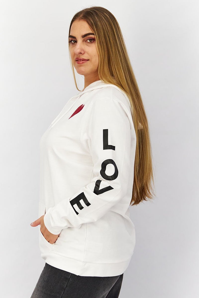 Love Moschino Women Hooded Neck Graphic Sweatshirt, White  - Image 3