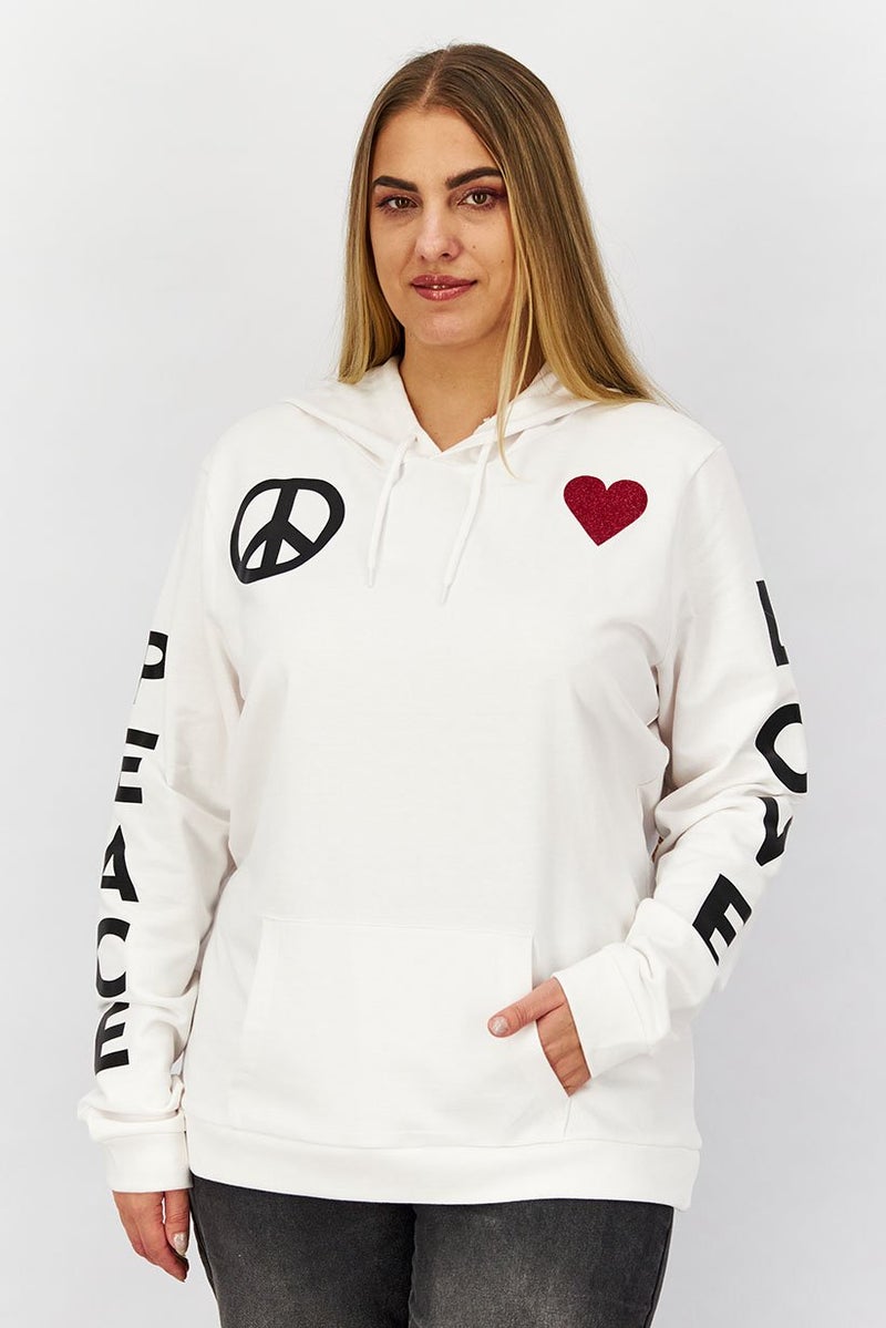 Love Moschino Women Hooded Neck Graphic Sweatshirt, White  - Image 1