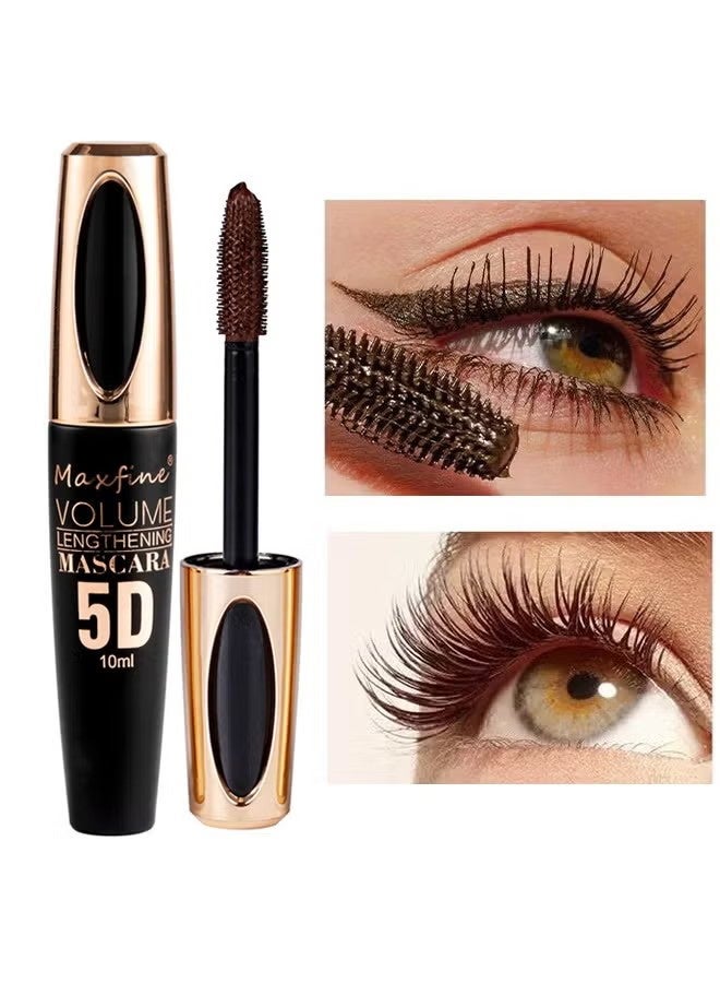 ماكس فاين ماسكارا منسقة للطول، ماسكارا من ألياف الحرير 5D مع فرشاة ملقطة للرموش، ماسكارا سائلة ملونة لتمديد الرموش، مقاومة للماء والعرق، لا تلطخ، طويلة متعددة الألوان (القاعدة #02 بنية) - Image 1