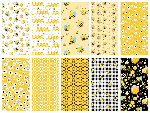 Craftido -25 Options- 100% Cotton Quilting Fabric Bundles 10pcs Fat Quarters 18”x21”-Medium Weight 5.2 oz- Soft Cotton for Quilting, Sewing Project, Patchwork, DIY Crafts – Honey Bees - Image 2