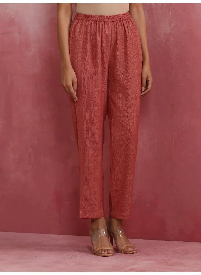 trueBrowns Peach Cotton Dobby Kurta Set