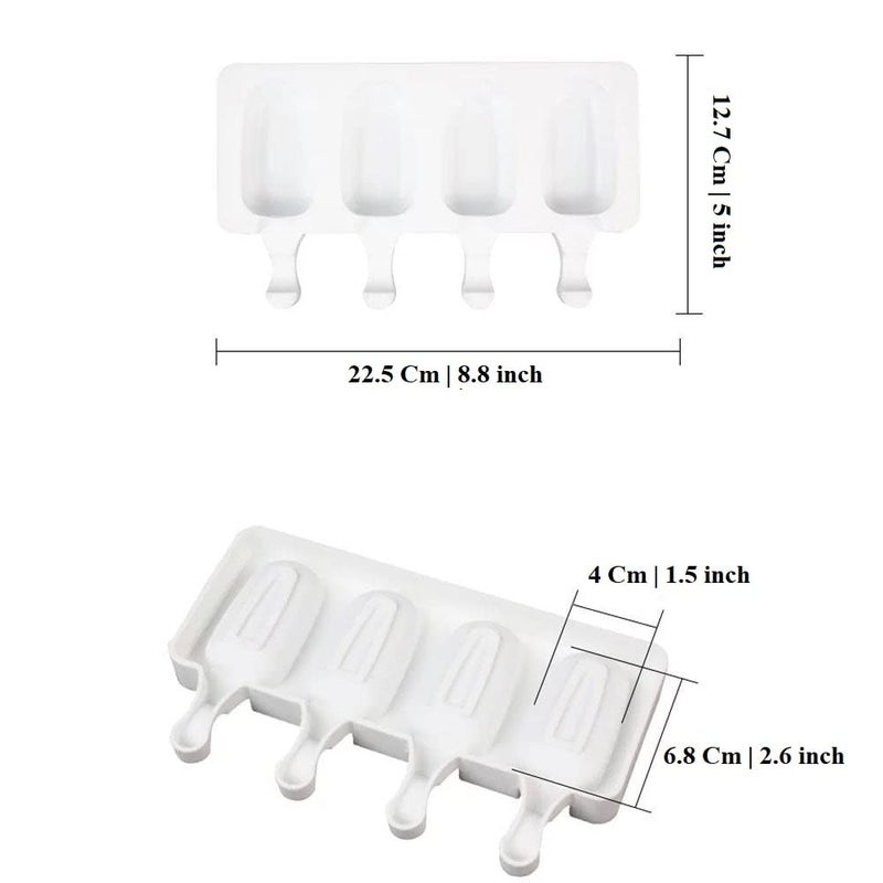 MoldBerry Silicone Cakesicle Mould Combo with Wooden Sticks 4 Cavity Small Oval Shape Popsicle Ice Cream Kulfi Ice Lolly for Children Adults Size 127 x 225 x 2 Cm Pack of 2 Multi Color - Image 2