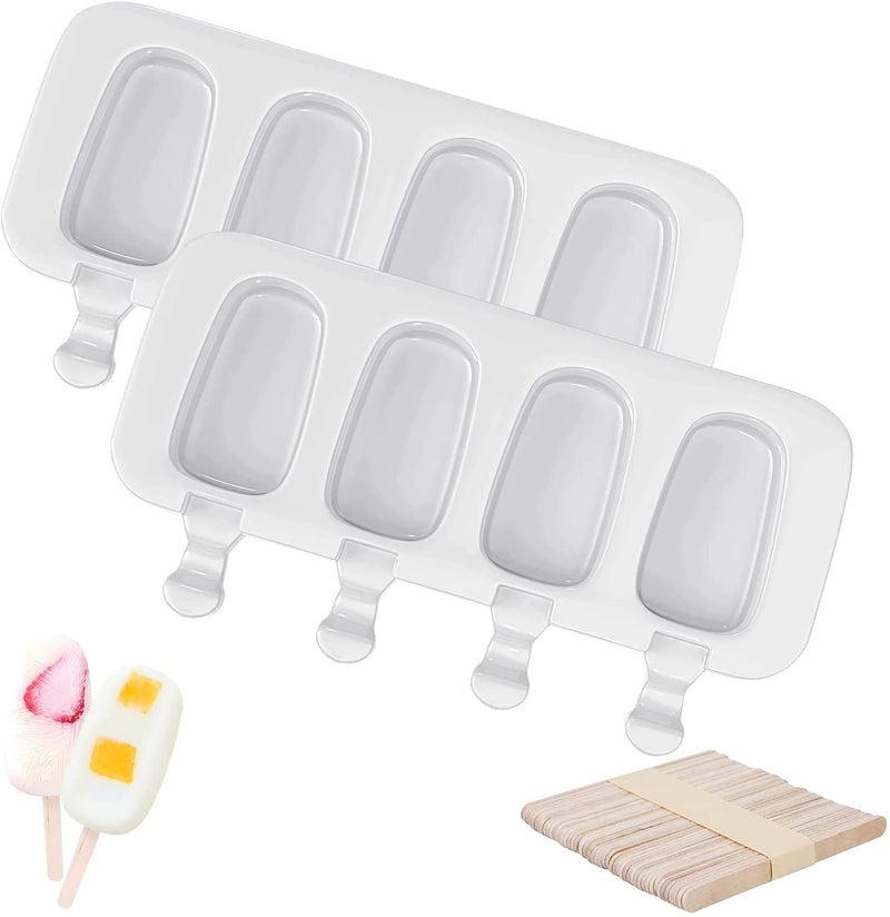 MoldBerry Silicone Cakesicle Mould Combo with Wooden Sticks 4 Cavity Small Oval Shape Popsicle Ice Cream Kulfi Ice Lolly for Children Adults Size 127 x 225 x 2 Cm Pack of 2 Multi Color - Image 1